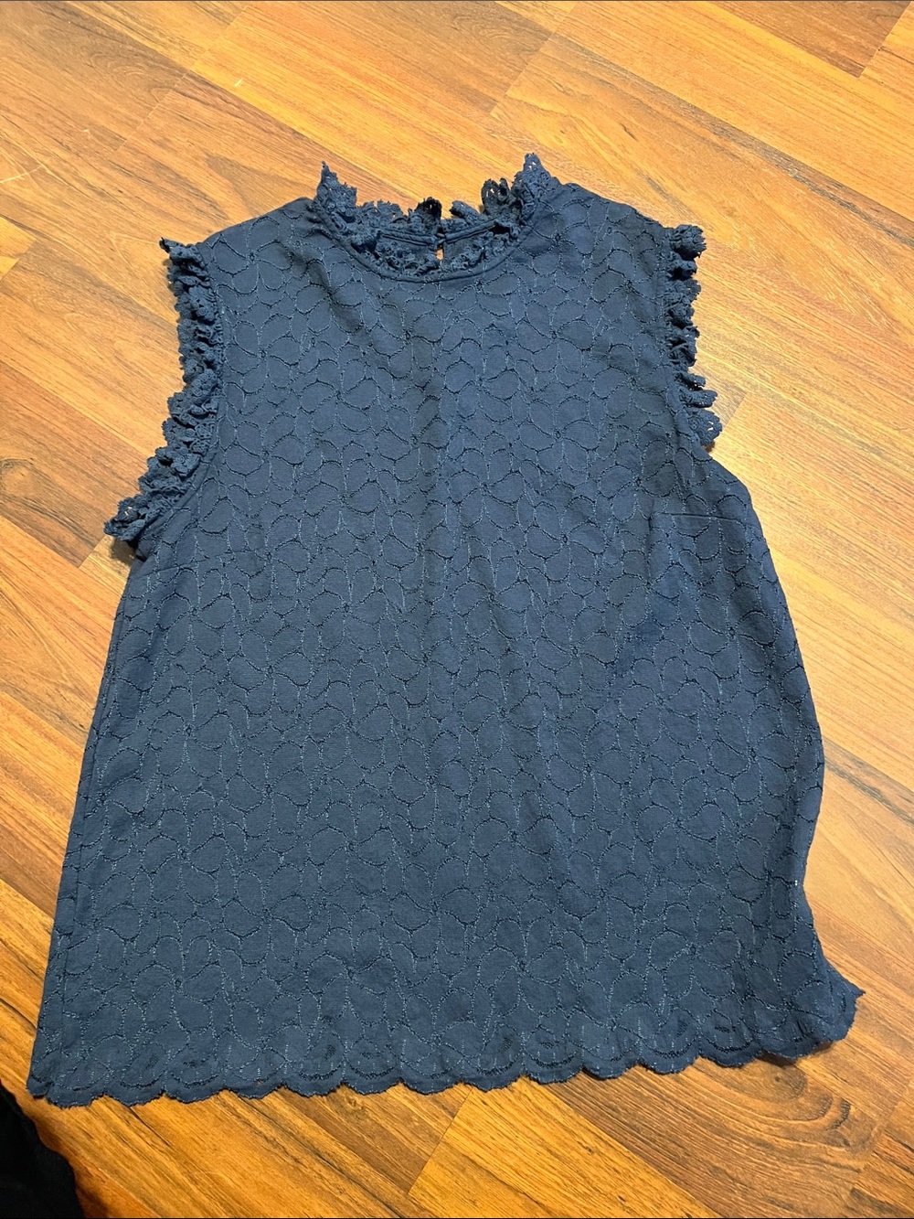 Sleeveless High Neck cobalt Blue Lace Tank Top Large